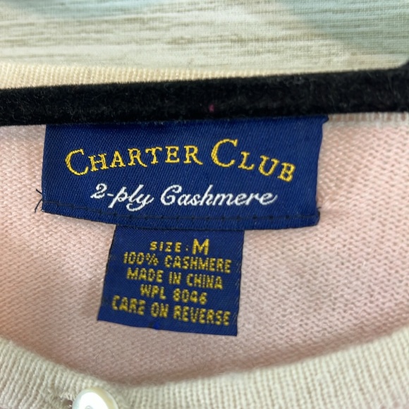 Charter Club 2 ply Cashmere Pink/White Cardigan Sweater • MEDiUM - Picture 3 of 8